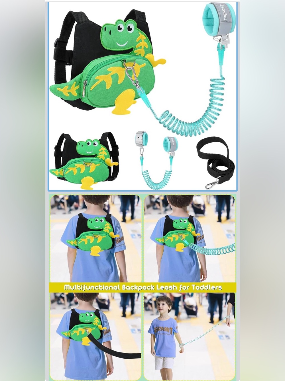 Kids Frog Backpack Leash in Green - Safety Harness for Toddlers